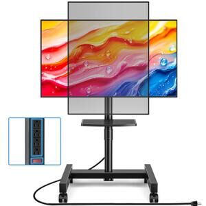 Rolling TV Stand with Power Outlet for 13–50 Inch TVs, Mobile Cart